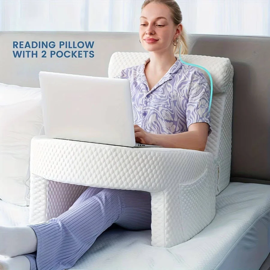 Lisslune | Reading Pillow for Bed, Memory Foam with Washable Cover