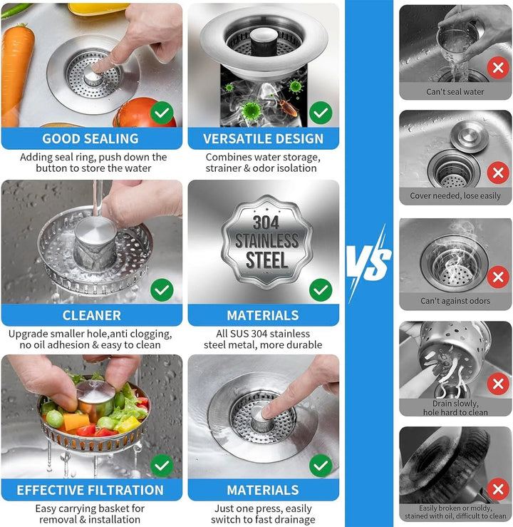 Lisslune | Stainless Steel Pop-Up No-Odor Drain Filter