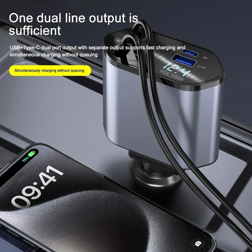 Lisslune | Foldable Car Charger with USB-C and USB-A – 120W Fast Charging