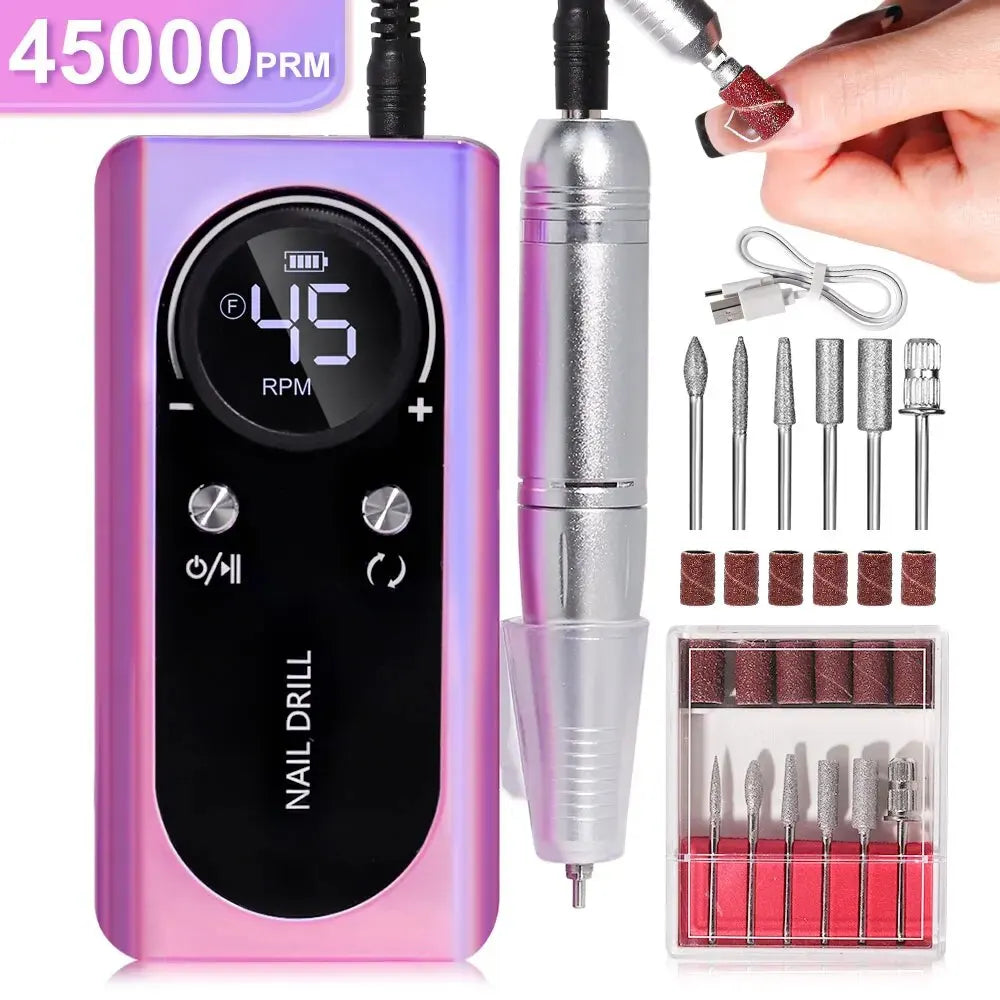 Lisslune | Professional 45000RPM portable electric nail file with rechargeable battery | Low noise level for manicure