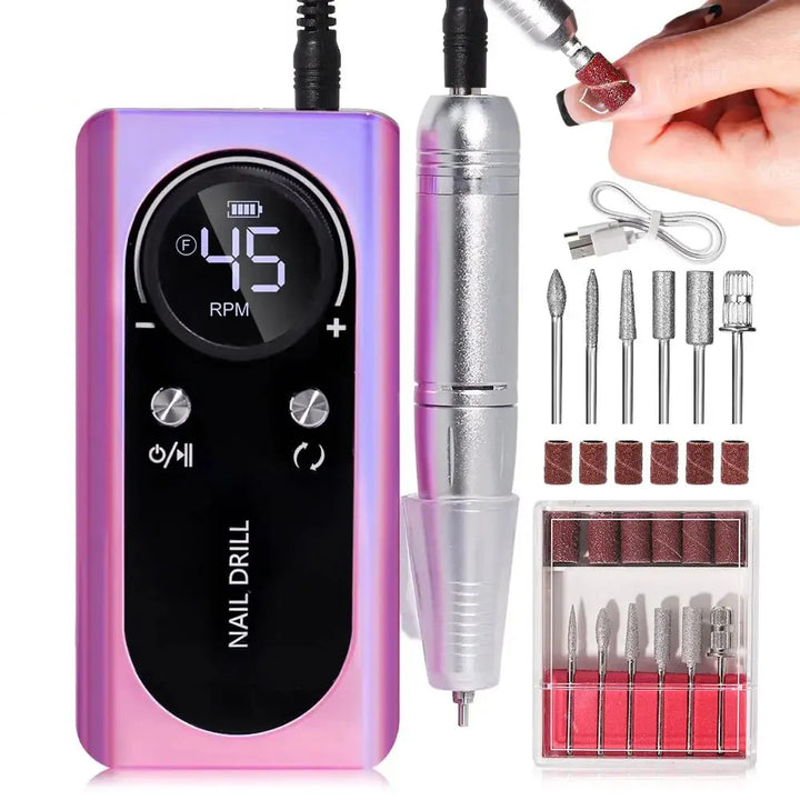 Lisslune | ProNail 45000RPM Electric Nail File – Portable Rechargeable E-File for Manicure & Acrylic Nails | Low Noise