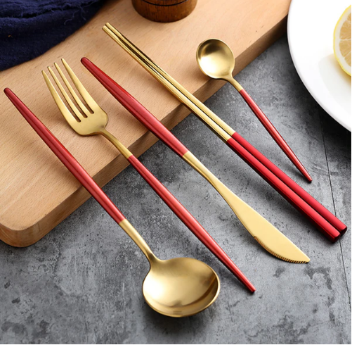 Lisslune | LUXURIOUS STAINLESS STEEL 24-PIECE GOLD-SILVER CUTLERY SET