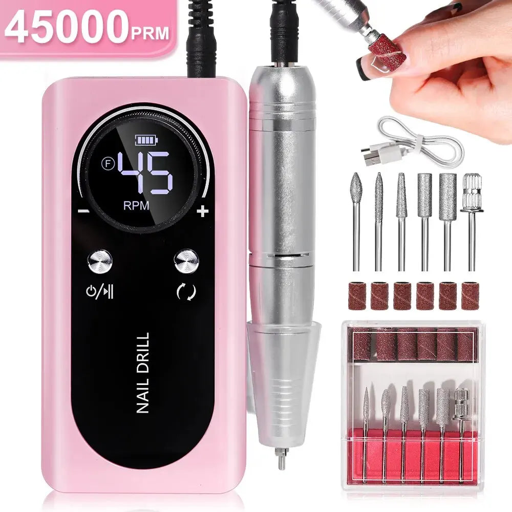 Lisslune | Professional 45000RPM portable electric nail file with rechargeable battery | Low noise level for manicure