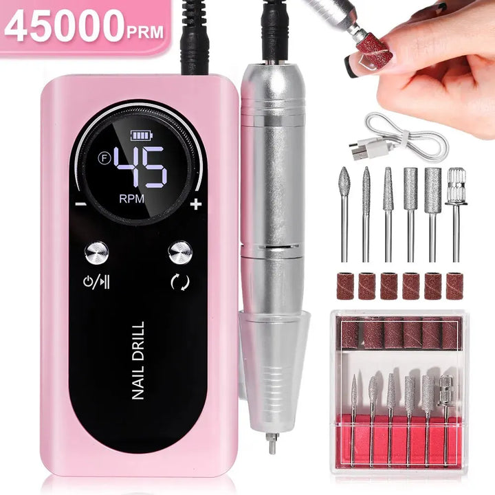 Lisslune | Professional 45000RPM portable electric nail file with rechargeable battery | Low noise level for manicure