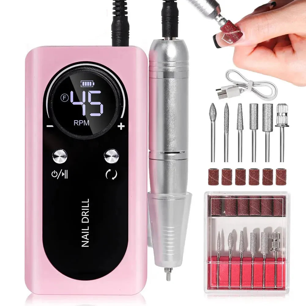 Lisslune | ProNail 45000RPM Electric Nail File – Portable Rechargeable E-File for Manicure & Acrylic Nails | Low Noise