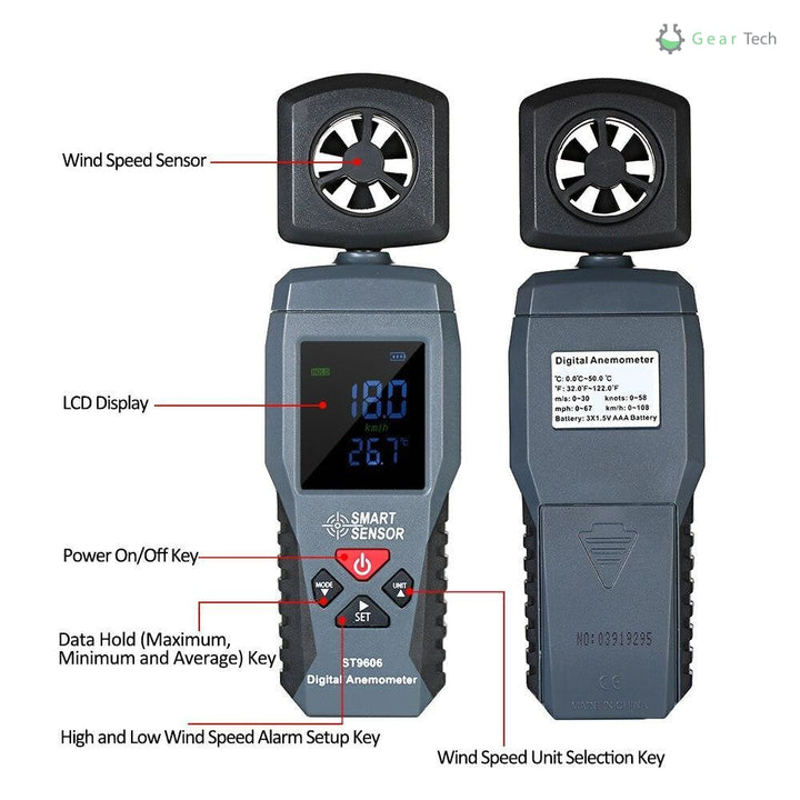 Lisslune | Digital LCD Portable Wind Speed Measuring - Air Velocity Meter