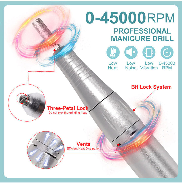 Lisslune | Professional 45000RPM portable electric nail file with rechargeable battery | Low noise level for manicure