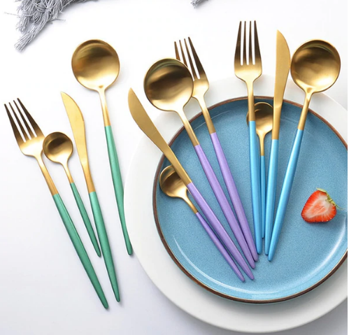 Lisslune | LUXURIOUS STAINLESS STEEL 24-PIECE GOLD-SILVER CUTLERY SET