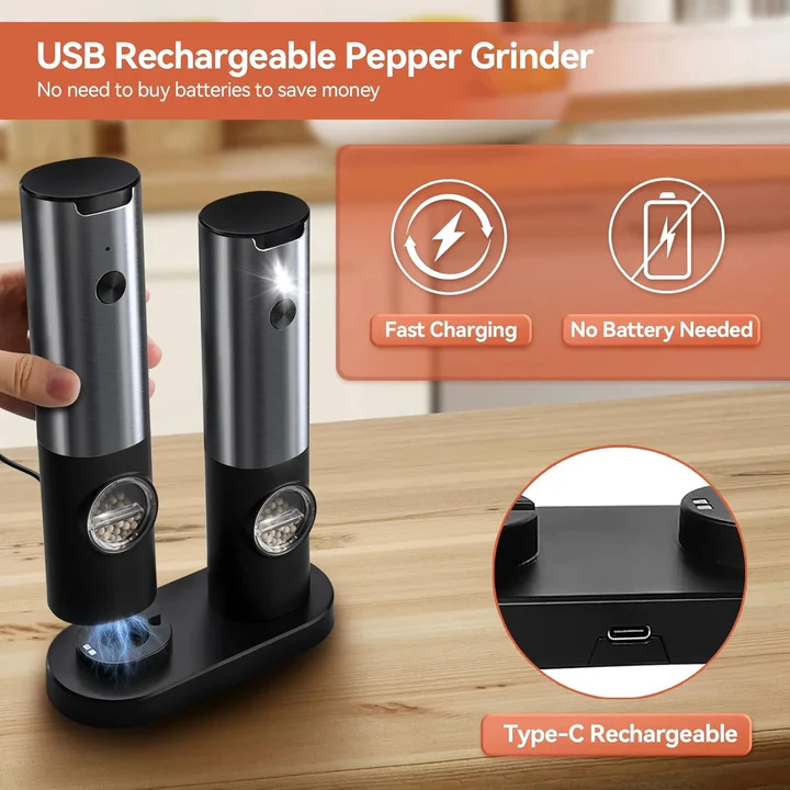Lisslune | Elegant Electric Salt and Pepper Mill with Rechargeable Battery