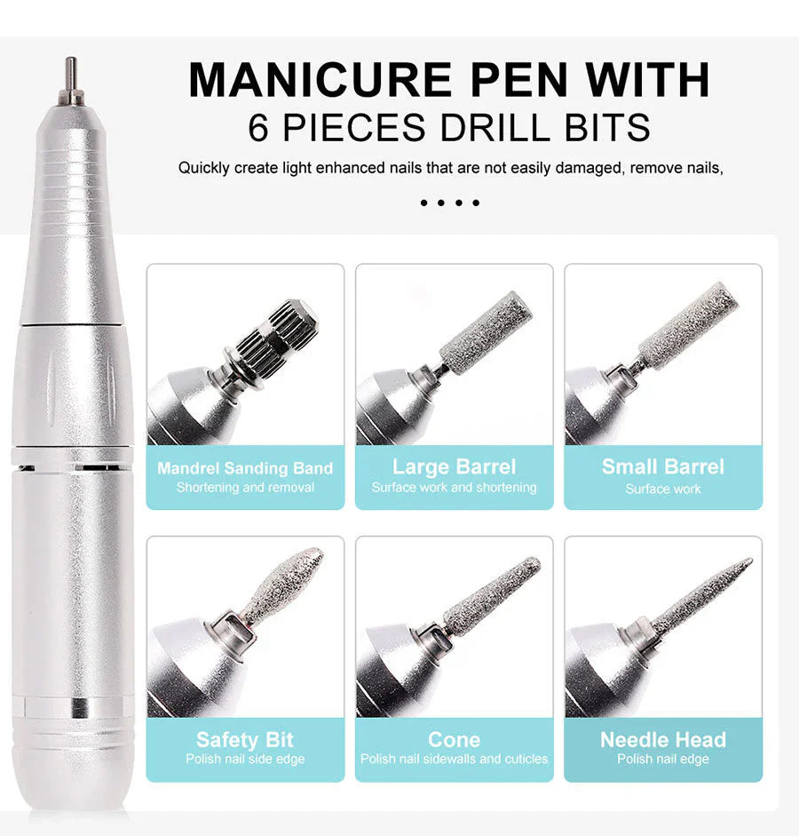 Lisslune | High Performance 45000RPM Portable Electric Nail File With Battery | Quiet Design for Professional Manicure