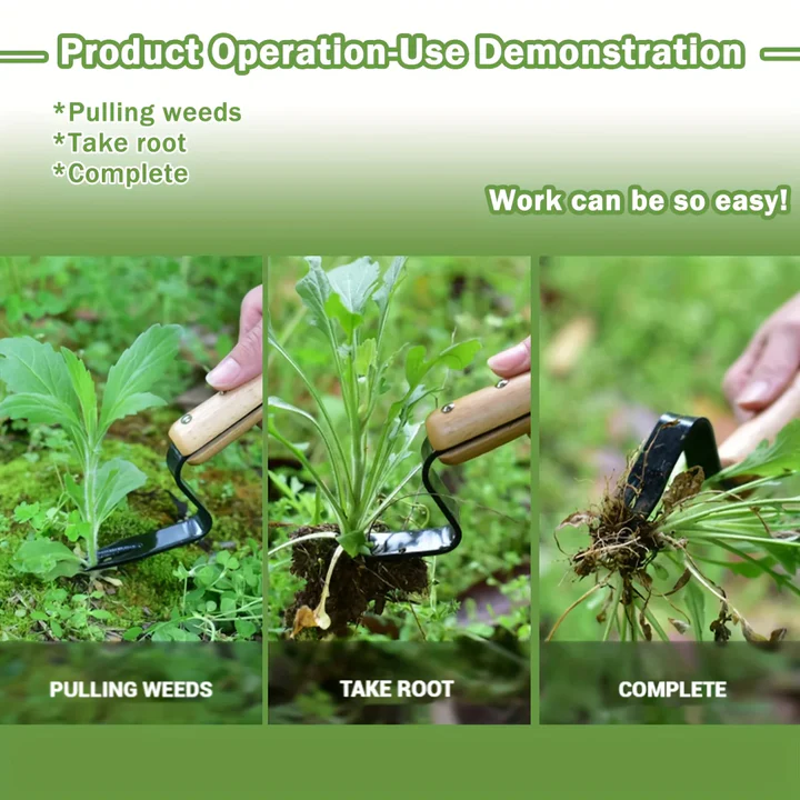Lisslune | Stainless Steel Weed Puller Tool with Wooden Handle