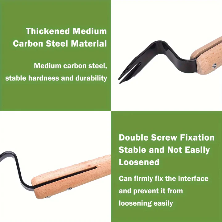 Lisslune | Stainless Steel Weed Puller Tool with Wooden Handle