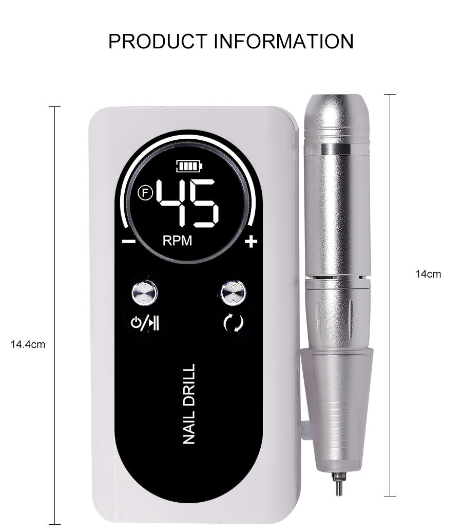 Lisslune | Professional 45000RPM portable electric nail file with rechargeable battery | Low noise level for manicure