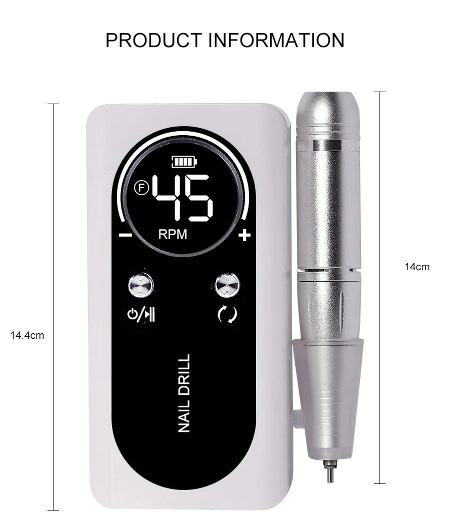 Lisslune | High Performance 45000RPM Portable Electric Nail File With Battery | Quiet Design for Professional Manicure