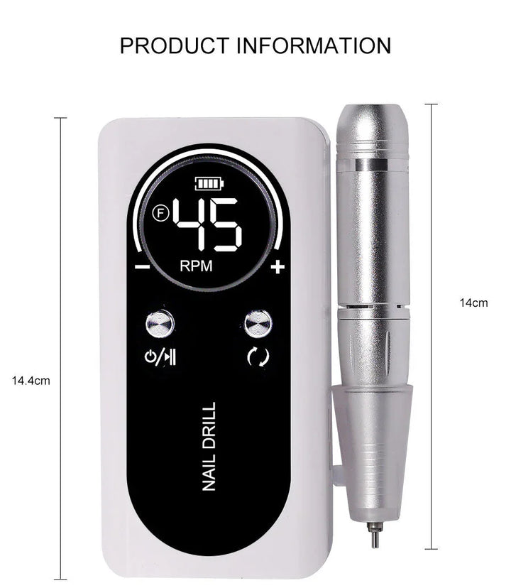 Lisslune | High Performance 45000RPM Portable Electric Nail File With Battery | Quiet Design for Professional Manicure