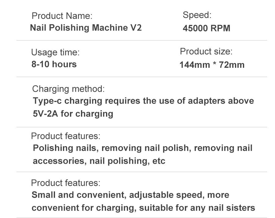 Lisslune | Professional 45000RPM portable electric nail file with rechargeable battery | Low noise level for manicure