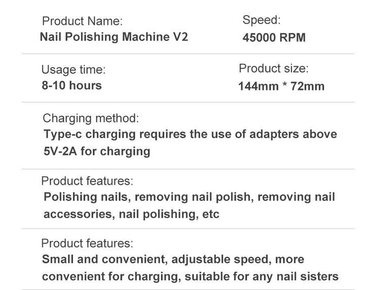 Lisslune | Professional 45000RPM portable electric nail file with rechargeable battery | Low noise level for manicure