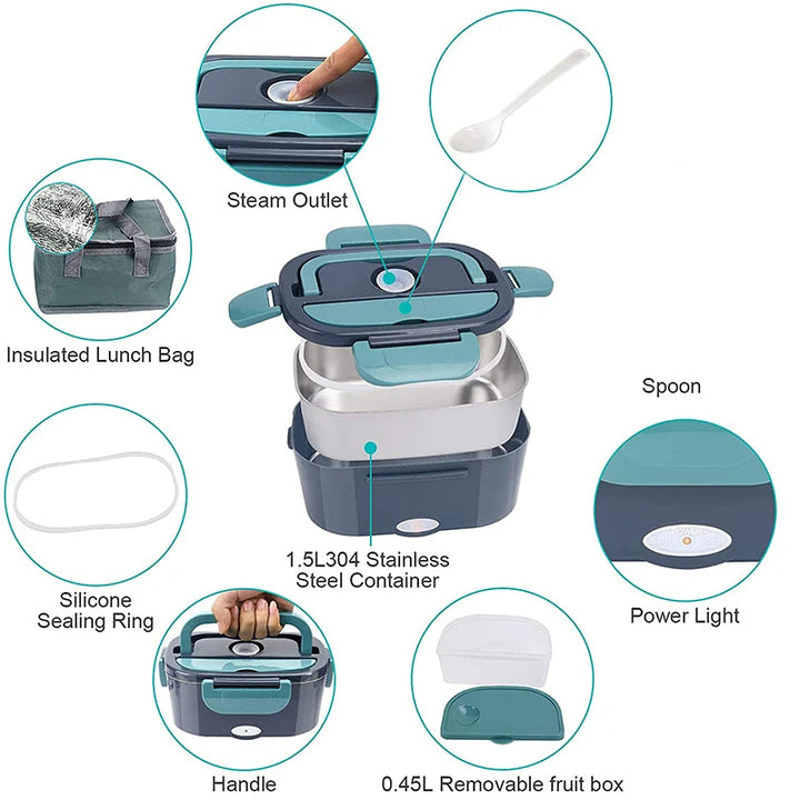 Lisslune | WarmMee Electric Lunchbox – 1.5L Portable Food Warmer for Car & Home