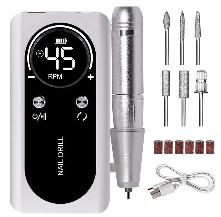 Lisslune | High Performance 45000RPM Portable Electric Nail File With Battery | Quiet Design for Professional Manicure