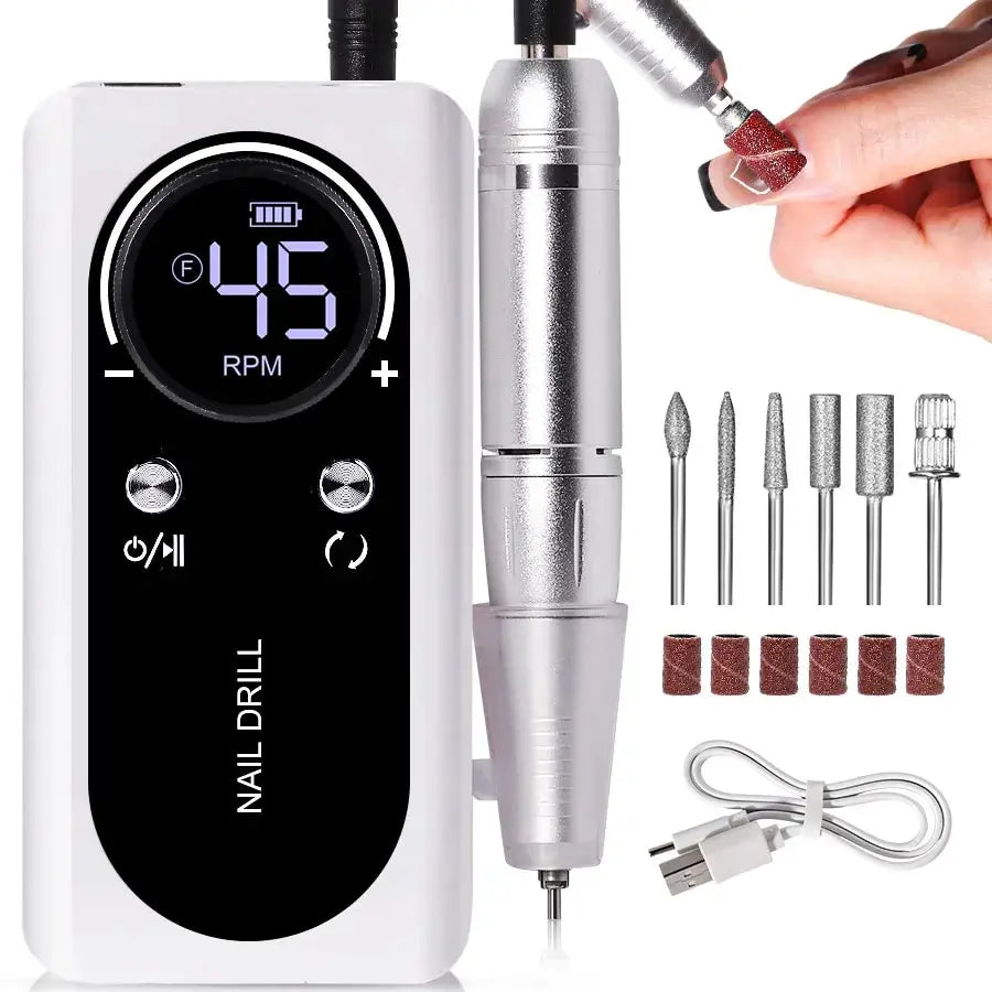 Lisslune | ProNail 45000RPM Electric Nail File – Portable Rechargeable E-File for Manicure & Acrylic Nails | Low Noise