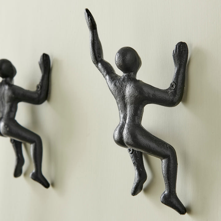 Lisslune | "Wall Climber" Cast Iron Decorative Black Wall Mount Hooks (Set of 2)