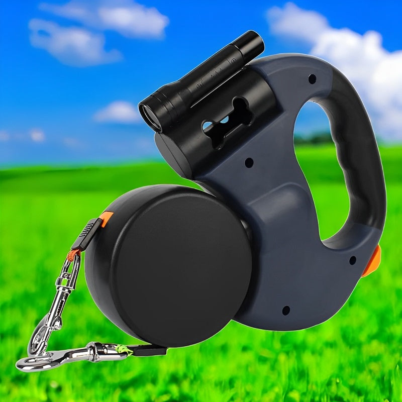 Lisslune | 10FT Dual Retractable Dog Leash with Built-In Flashlight & Waste Bag Holder