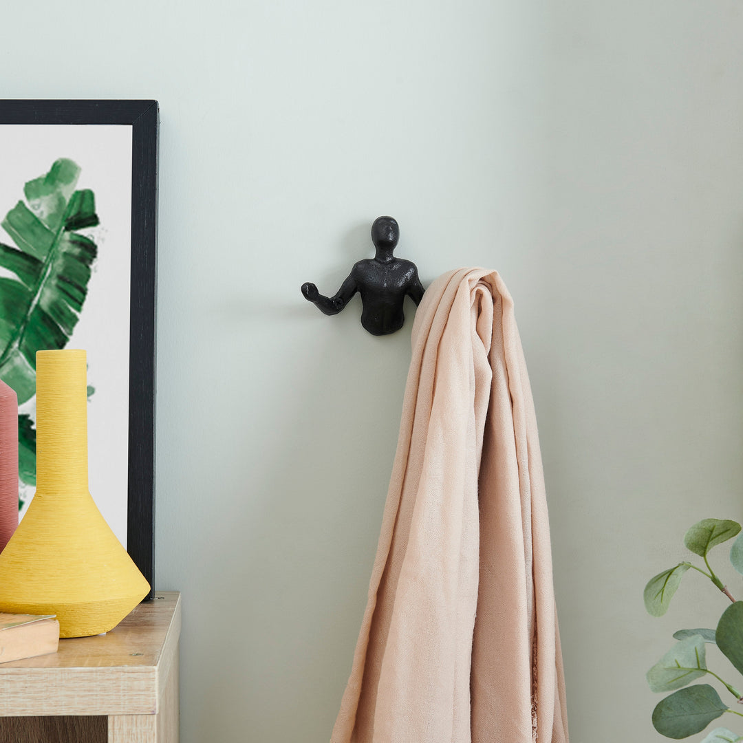 Lisslune | Protruding "Palms Up" Cast Iron Decorative Black Wall Mount Hooks (Set of 2)