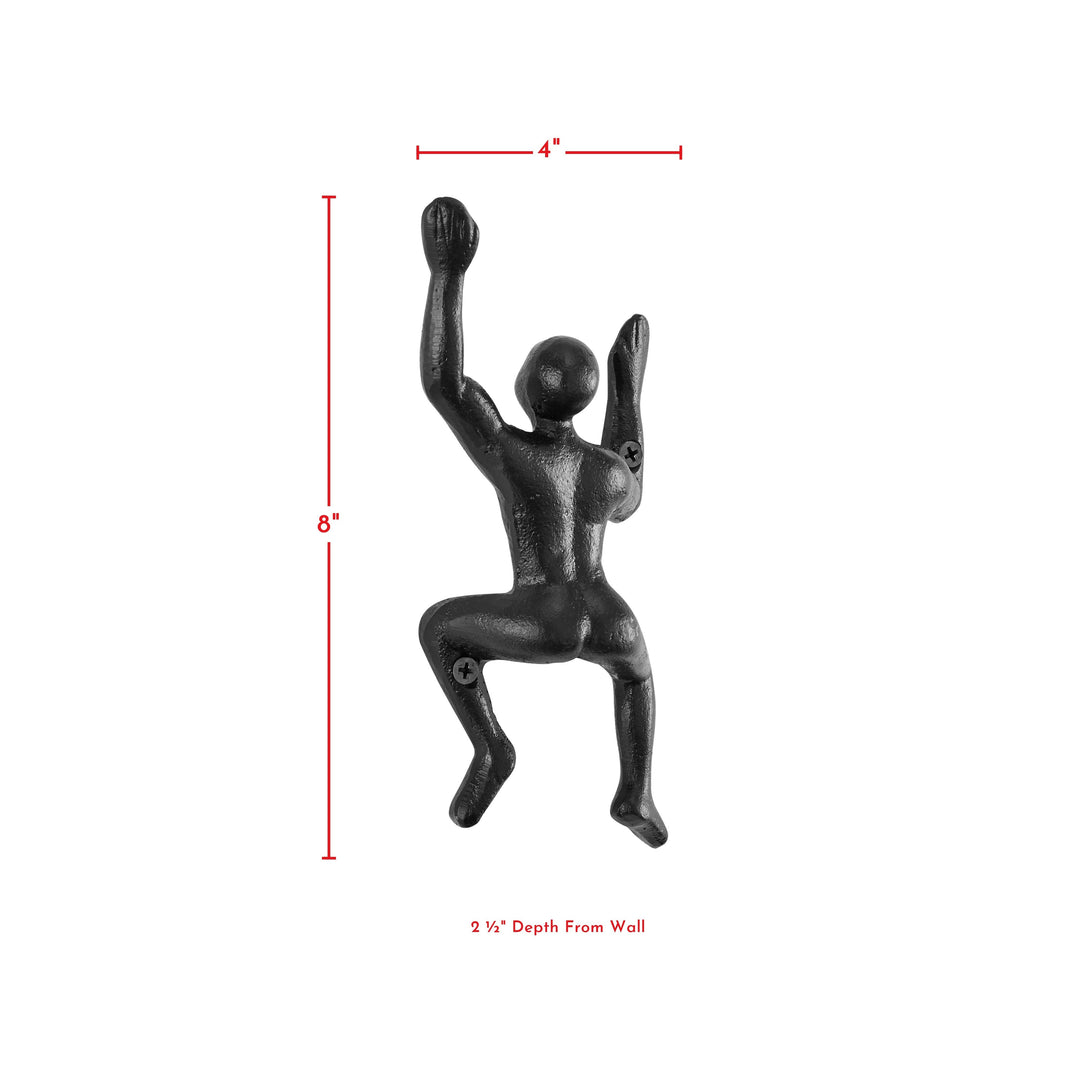 Lisslune | "Wall Climber" Cast Iron Decorative Black Wall Mount Hooks (Set of 2)