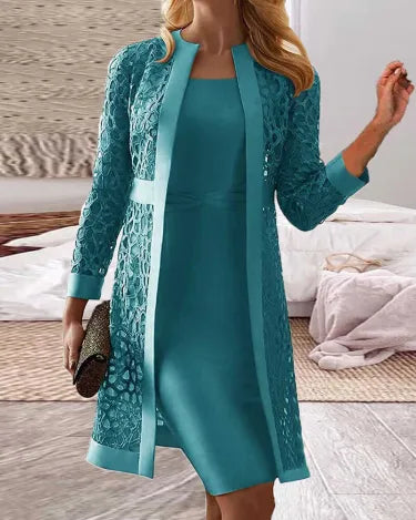 Lisslune | Women Lace Cardigan Dress Two Piece Set