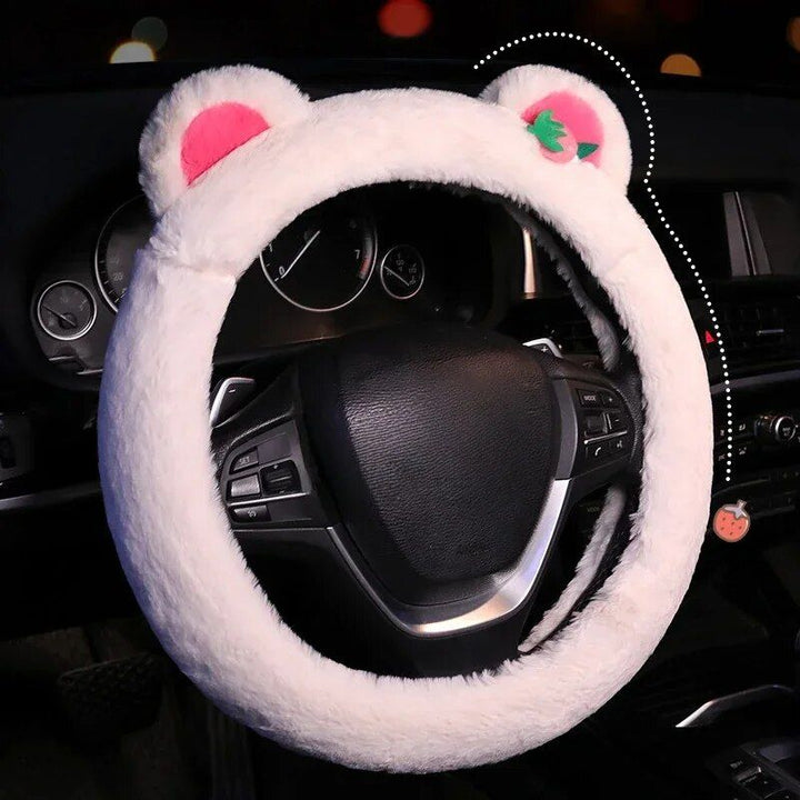 Lisslune | Pink cat ears plush steering wheel cover