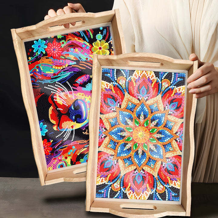 Lisslune | DIY Diamond Painting Wooden Tray Food Tray with Handle Living Room Decoration Mandala Wooden Tray Kit