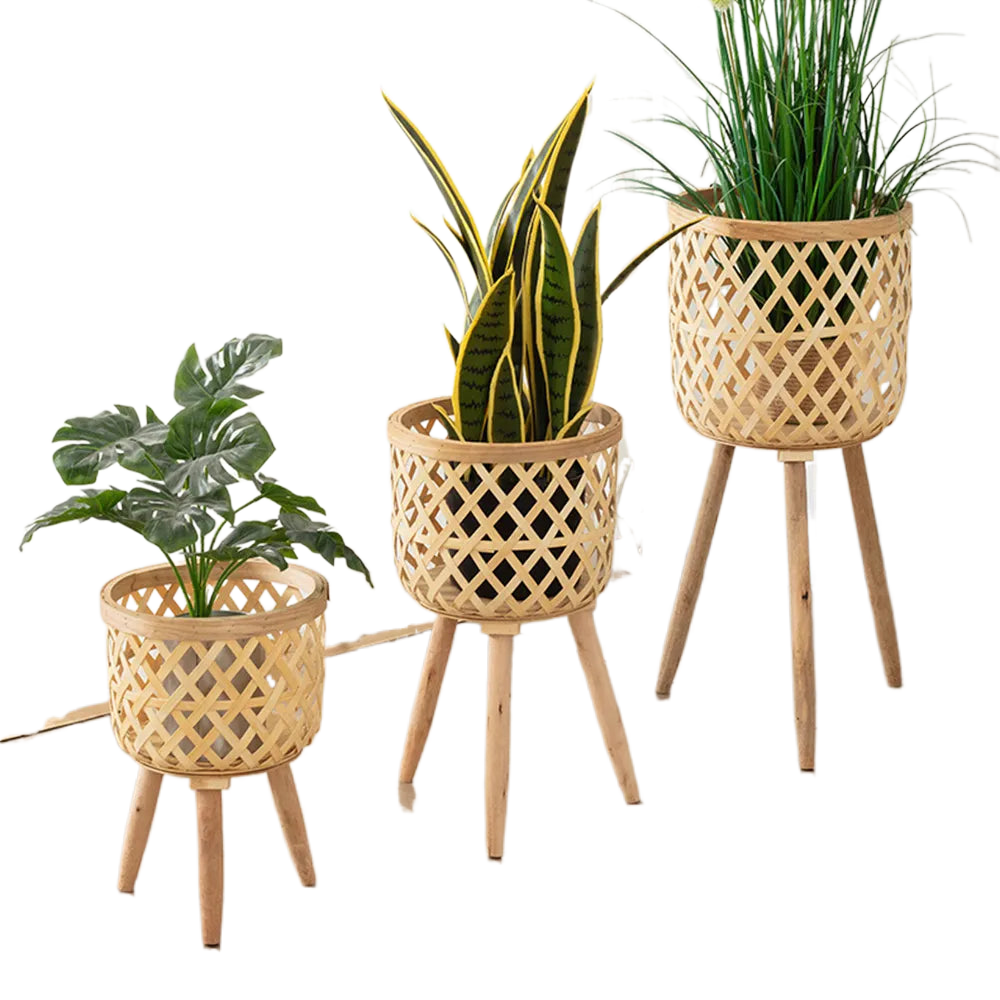 Lisslune | Handcrafted Bamboo Woven Flower Pot with Stand Plant Flower Display Storage Stand DIY Storage Children's Plant Pots Home Decor