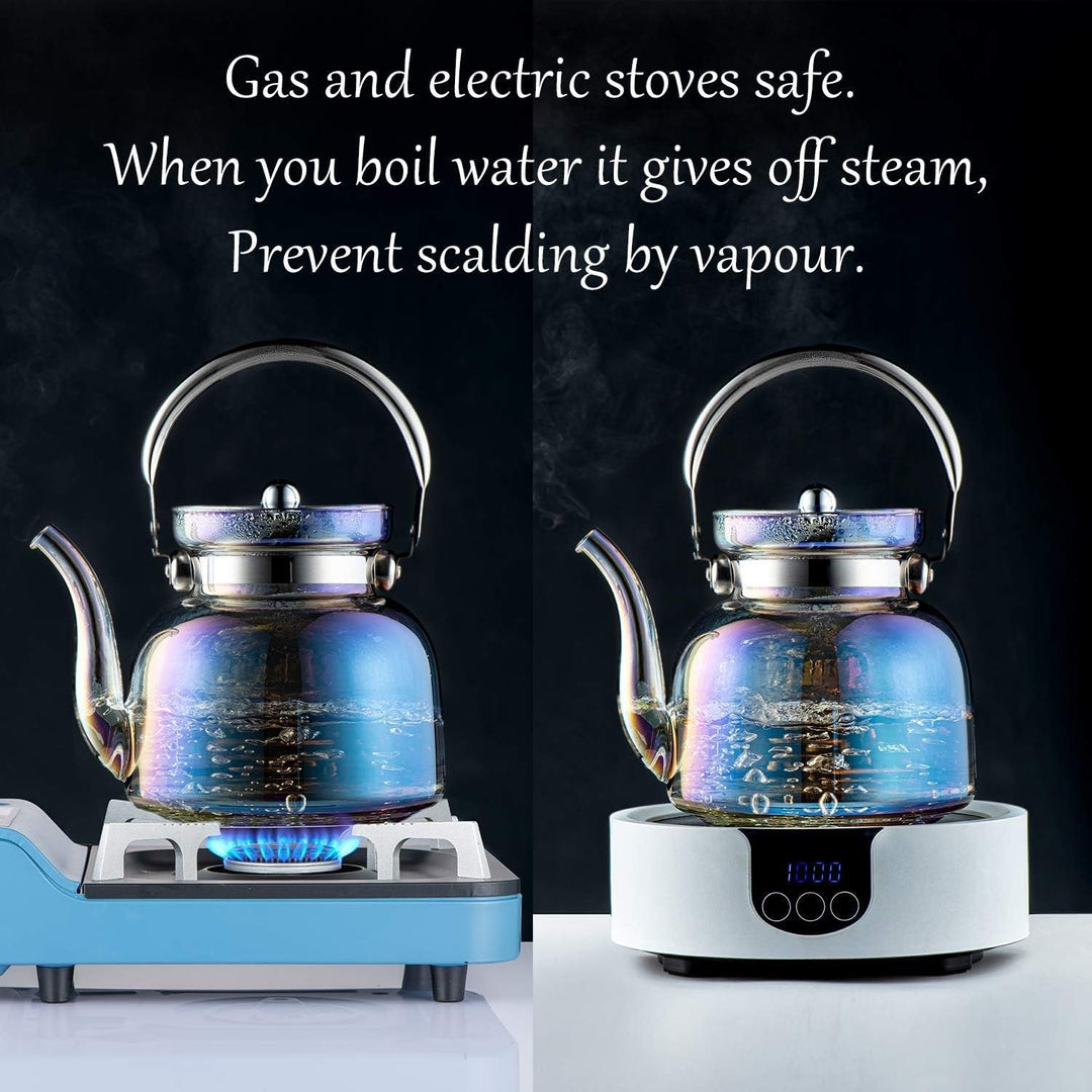 Lisslune | 50 Oz(1500Ml) Glass Teapot with Lid, Removable Stainless Steel Tea Strainer and Handle, Stovetop Safe Tea Maker for Blooming and Loose Leaf Tea (Iridescent)
