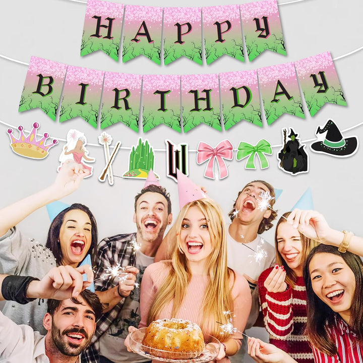 Witch-Themed Party Decorations Banner, Funny Happy Birthday Party Banner, Pink and Green Birthday Party Supplies Decorations