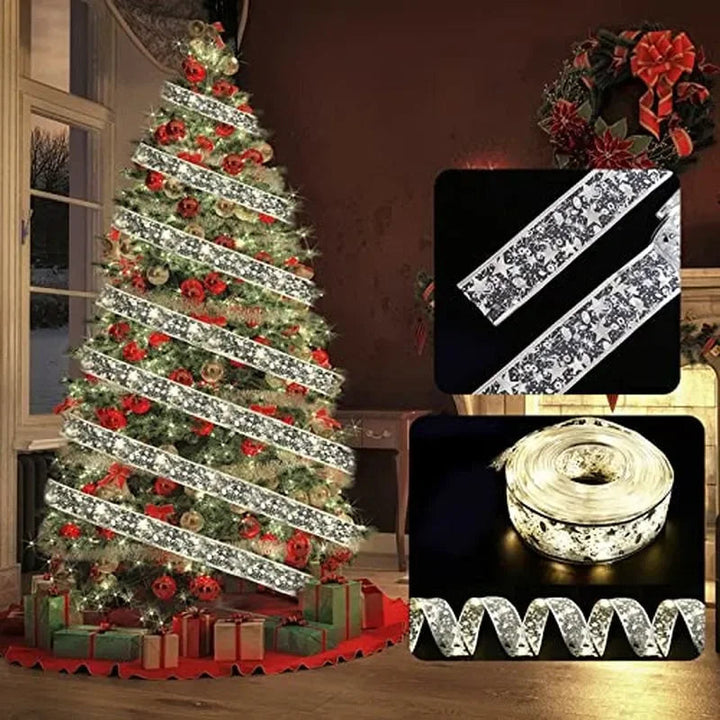 Lisslune | Christmas ribbon fairy lights Christmas decoration DIY bows lights tree ornament for home 2023 Christmas ornament New Year Navidad