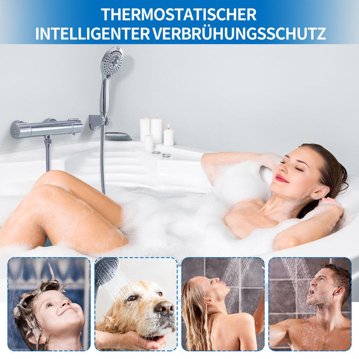 Lisslune | Shower faucet with thermostat Chrome mixer tap Shower with 38°C safety button Shower thermostat fitting Stainless steel shower fittings Shower thermostat