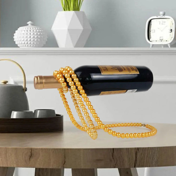 Lisslune | Pearl necklace wine rack hanging system metal resin wine holder cabinet bar decoration wine bottle holder perfect wine gifts
