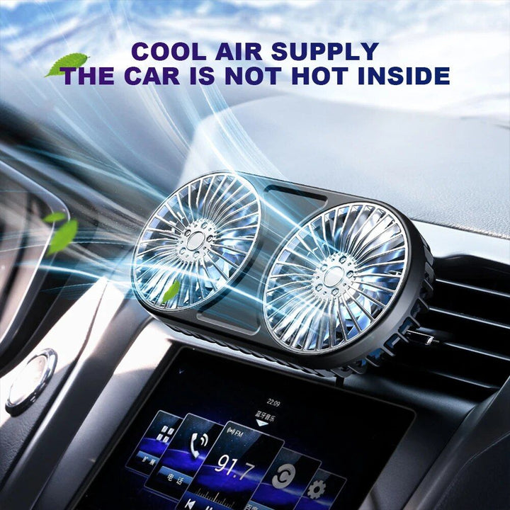 Lisslune | 360° Rotating Double-head USB Car Fan with Ambient Lighting