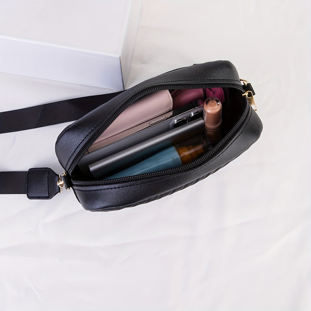 Lisslune | NoirGlitz Padded PU Messenger Bag – Black Elegant Shoulder Bag with Sequins and Removable Strap