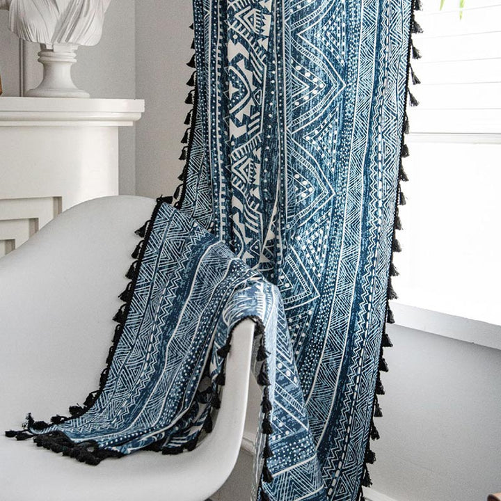 Lisslune | Blue geometric pattern light-filtering curtain