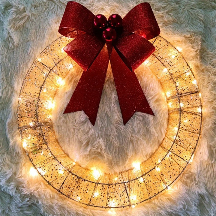 Lisslune | Illuminated Christmas Wreath Luxury Gold-Green 50cm – Handmade Door Wreath with LED