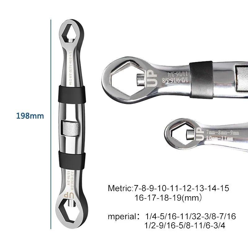 Lisslune | Universal Dual-Head 23-in-1 Adjustable Wrench - Metric & Imperial, 7-19MM Ratchet Wrench