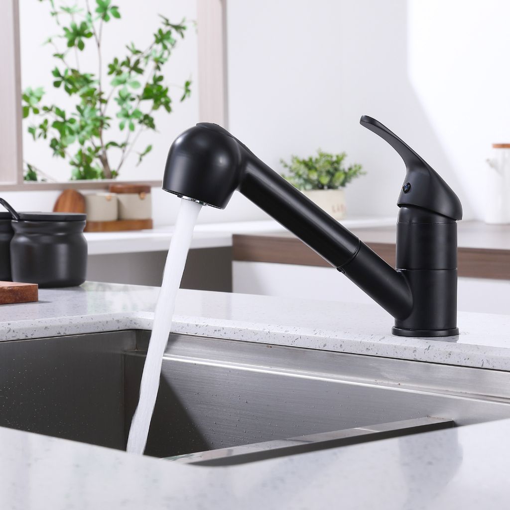 Lisslune | Black Faucet Kitchen, Kitchen Faucets with 2 Spray Types Faucet with Pull-Out Spray, Mixing Valve Kitchen for Dual Sink