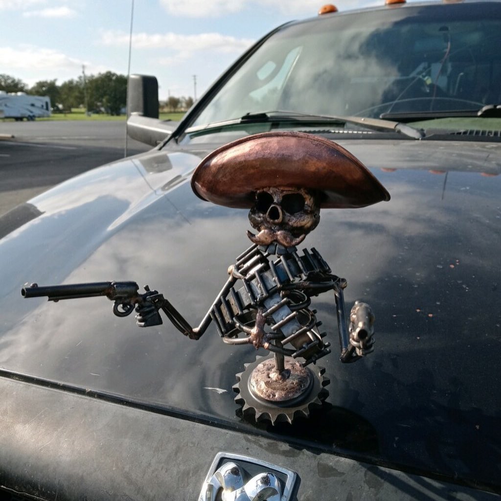 Lisslune | Handmade Cast Cowboy Skull Gunslinger Hood Ornament Sculpture