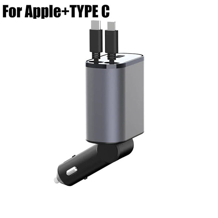 Lisslune | High-Speed 4-in-1 Retractable Car Charger with Dual USB, Type-C & Lightning Cables