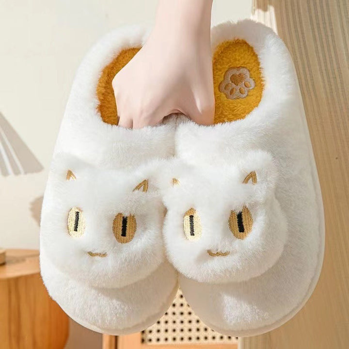 Lisslune | Cozy Plush Cat Head Slippers for Couples - Soft Cotton Slippers for Winter Warmth