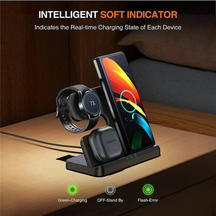 Lisslune | 3-in-1 Wireless Charger Stand for Samsung S22, S21, S20, S10 Ultra; Note series; Galaxy Watch 5, 4; Active Buds 15W