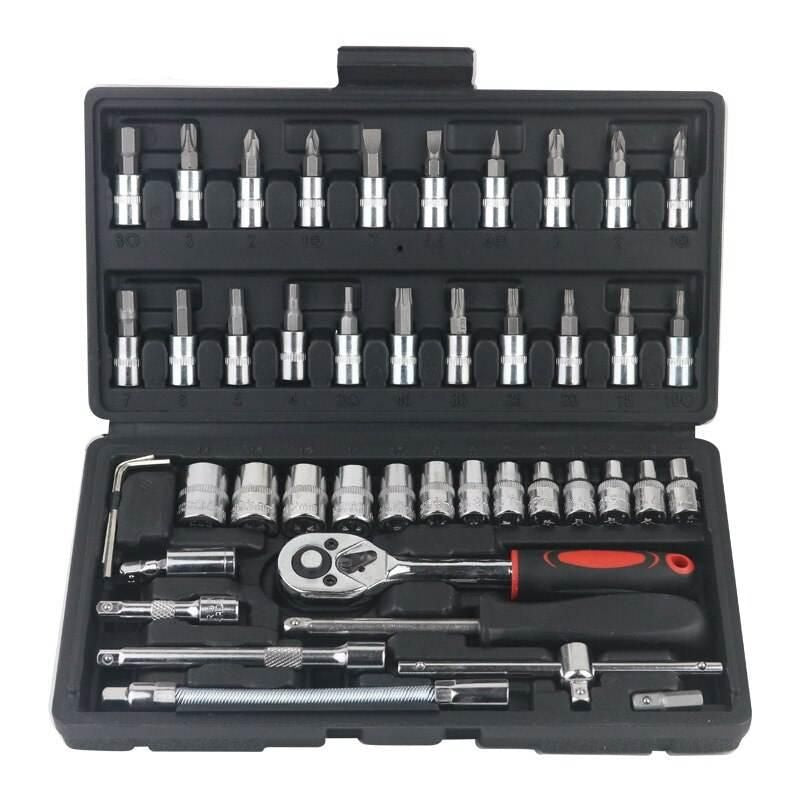 Lisslune | Complete 46-piece 1/4" Socket Set with Ratchet & Wrench Combination – Professional Auto Mechanic Tool Set