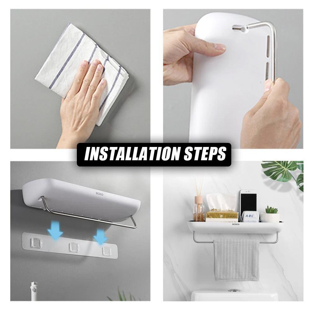 Lisslune | Wall-Mounted Shower Storage Rack Without Drilling – With Towel Holder & Drain Holes
