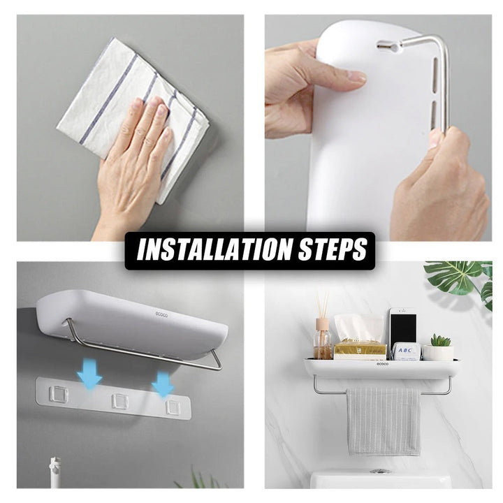 Lisslune | Wall-Mounted Shower Storage Rack Without Drilling – With Towel Holder & Drain Holes